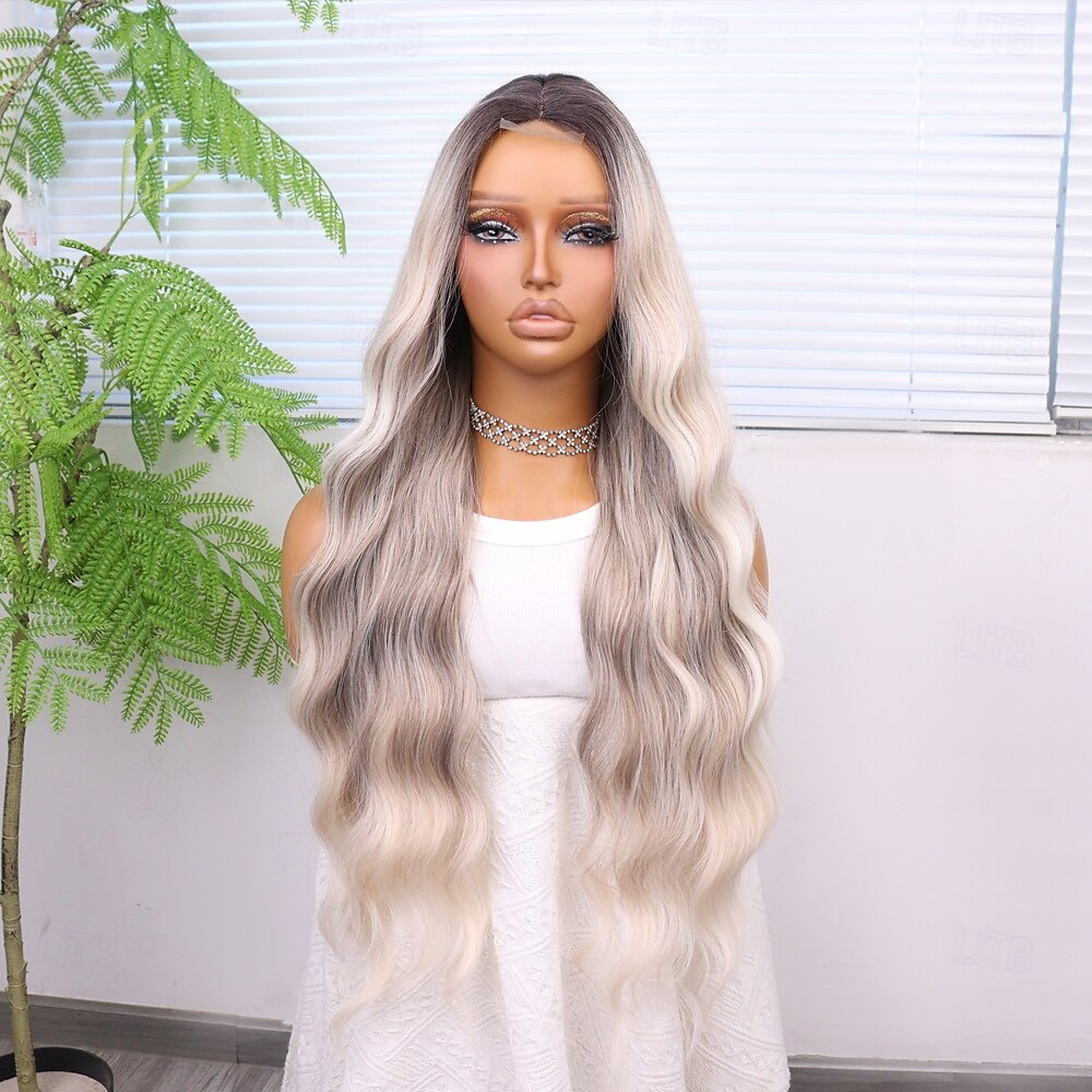 Synthetic Lace Wig Curly Style 28 inch Gray Middle Part U Part Wig Women's Wig Silver grey 2025 - $40.99 –P4