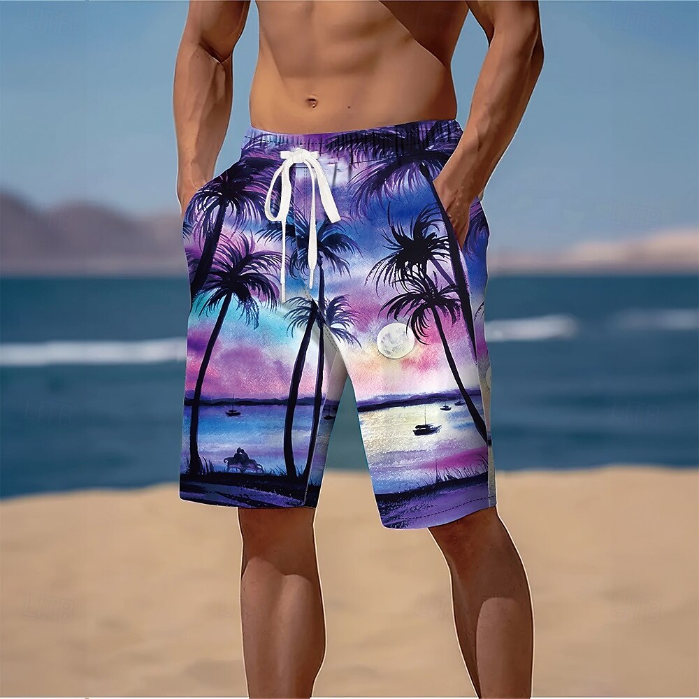Herr Kokosnötsträd Tropiska växter Badshorts Boardshorts Medium Midja Streetwear Hawaiisk Strandsemester Sidfickor Mesh foder Elastisk dragsko i midjan Designer Kläder 2025 - $19.99 –P1