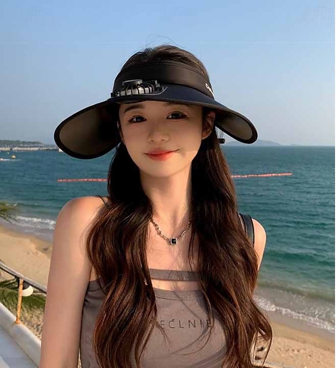 1 Pc Women's USB Rechargeable Fan Hat Sunscreen Hat Beach Vacation Camping Wide brimmed Sunscreen Hat 2025 - $21.99 –P12