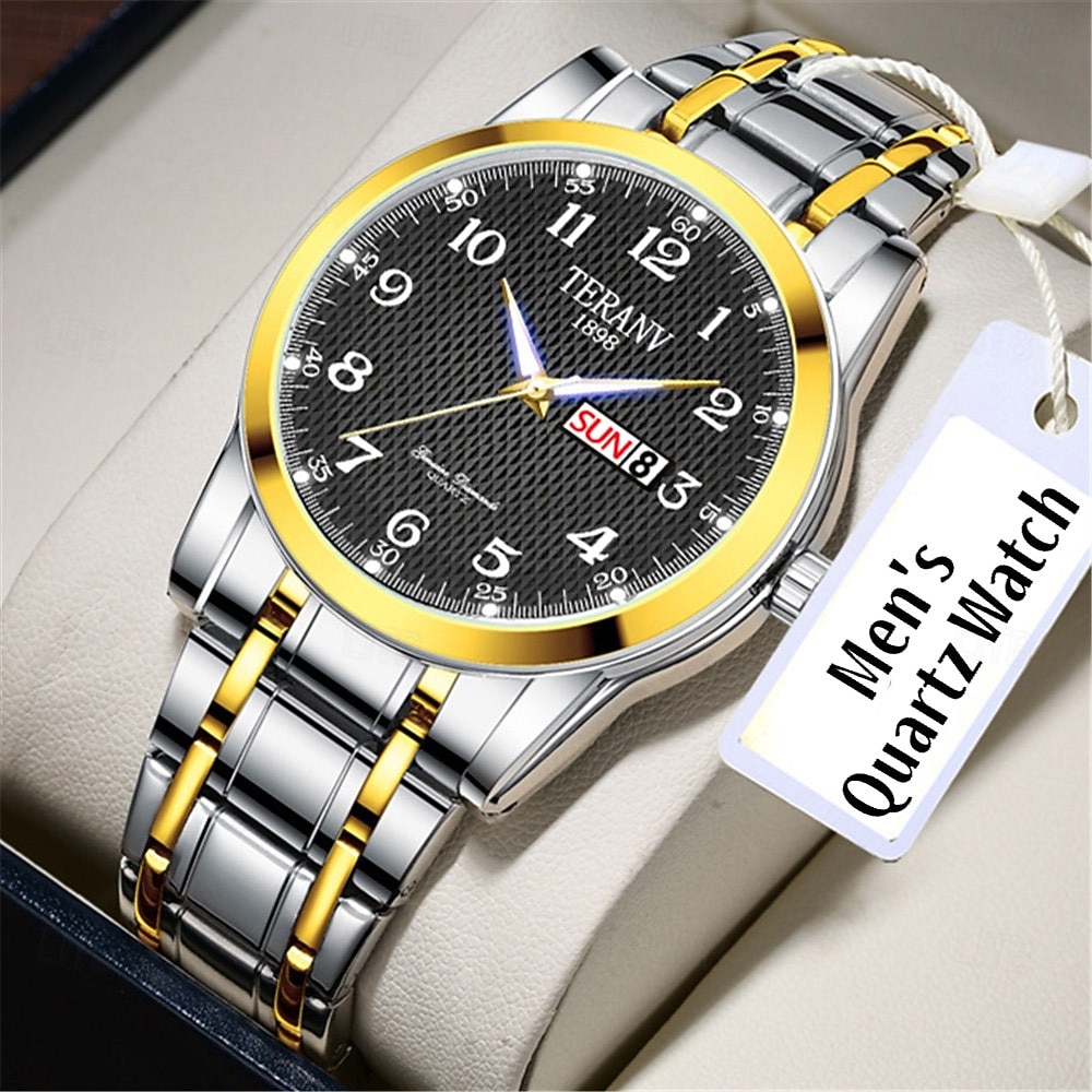 Modieuze Heren Stalen Band Quartz Horloge met Eenvoudig Ontwerp Cirkelvormige Wijzerplaat Dubbele Kalender IPX7 Waterdicht Nachtlicht Horloge Business Horloge 2026 - $22.99 –P1