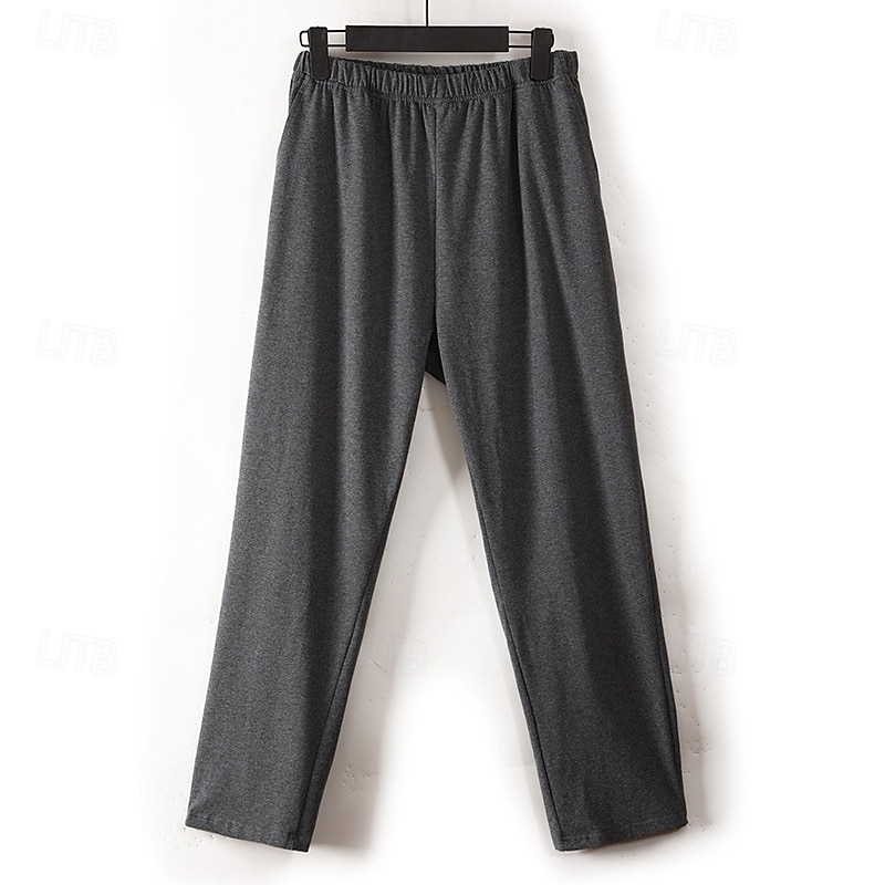 Herr Vardagsklädsel Lounge Byxor Ren färg Mode Klassisk Ledigt Hem Dagligen Säng Polyester Komfort Andningsfunktion Mjuk Byxa Elastisk midja Vår Höst Svart Rubinrött 2025 - $14.99 –P6