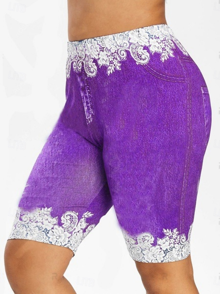Dames Leggings Shorts 3D Print Chino Vakantie Vintage Mode Knie-lengte Hoge Taille Bloem Print Comfortabel Zacht Comfortable Rekbaar Buiten Straat Zwart Rood Marine Blauw Paars Zomer Slim Fit 2025 - $13.99 –P4