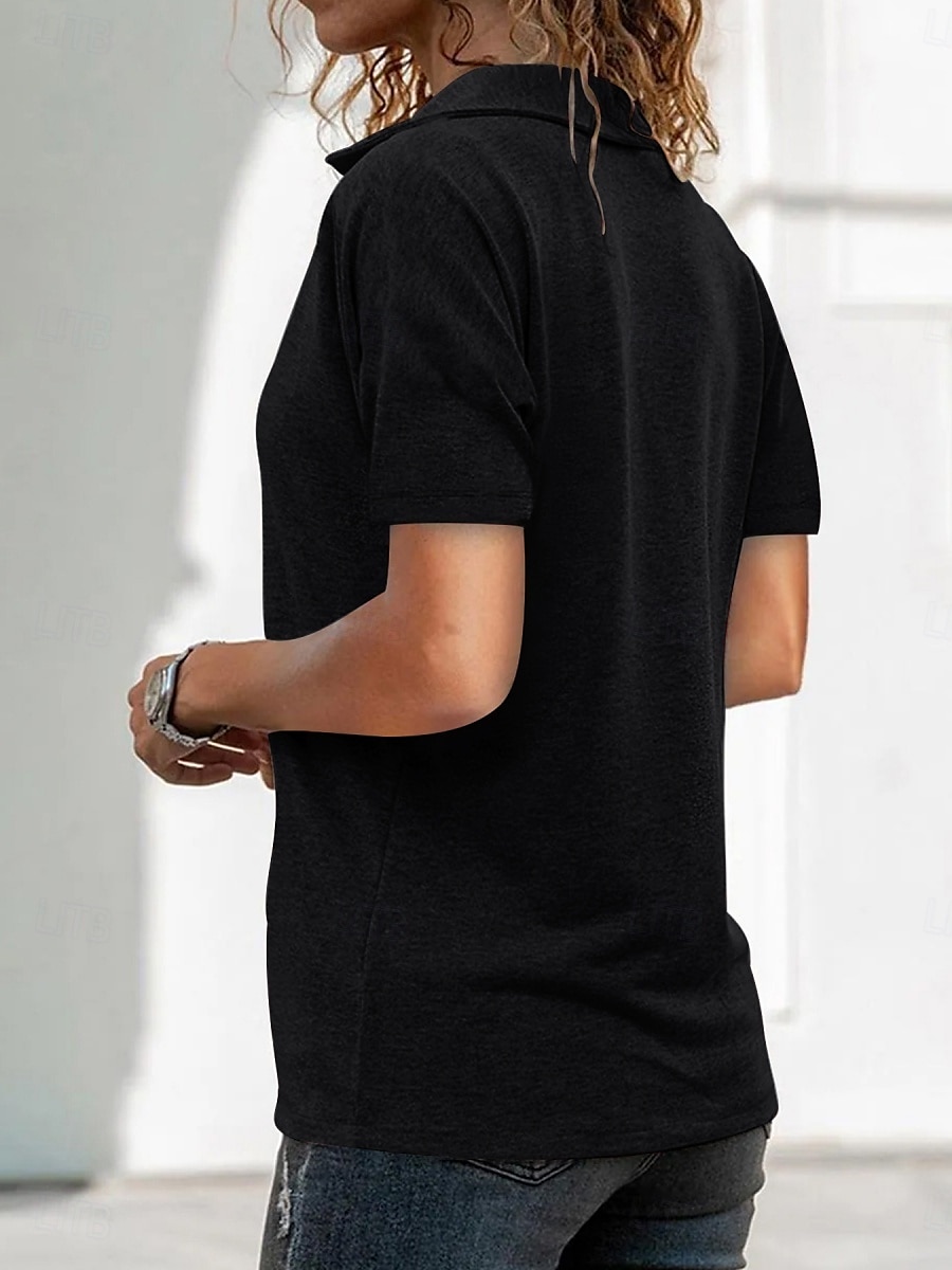 Femmes T-shirt Uni Mode Moderne Occasionnel Manche Courte Col de chemise Hauts Réguliers Quotidien Week-end Fermeture éclair Noir Vert Véronèse Rouge Bleu Gris Été de 2025 ? $19.99 –P2
