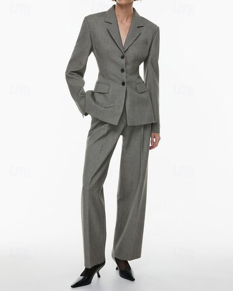 Zweiteiliger taillierter Blazer-Anzug Brautmutter Anzug Sanduhr Blazer Vintage Einfaches V-Ausschnitt mit Revers Bodenlang Knöchellang Langarm mit Unifarben 2025 - $199.99 –P1