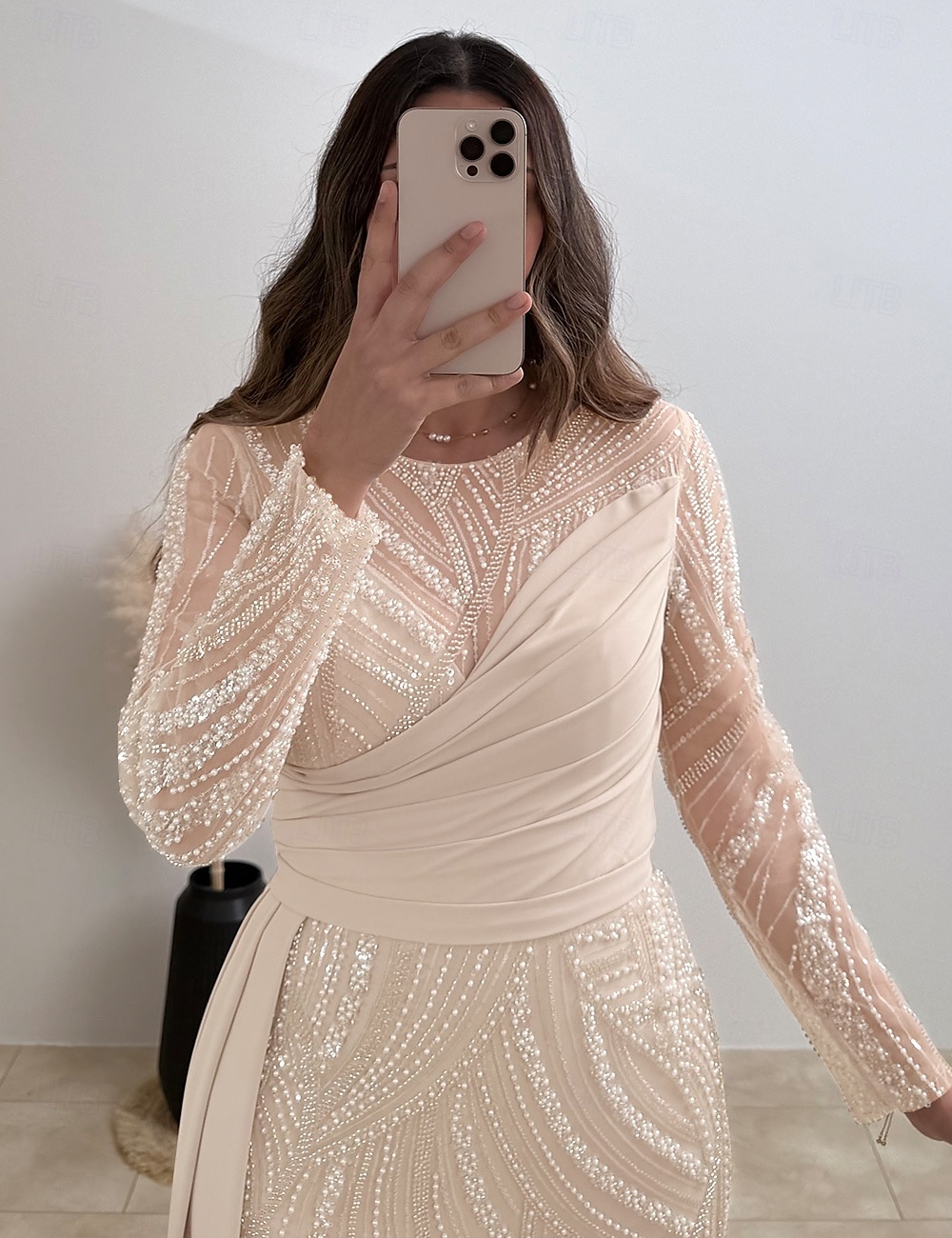 Robe de soirée colonne bleue élégante robe de carnaval formelle longueur de sol manches longues décolleté illusion sequins avec paillettes de 2025 ? $149.99 –P5