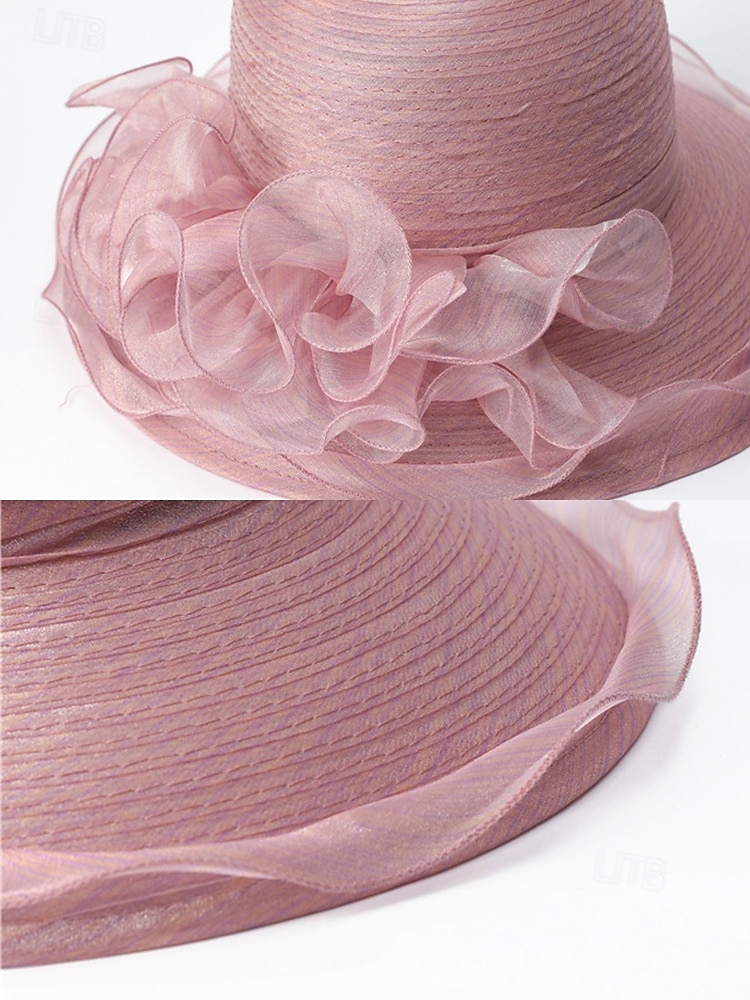 Chapeau de paille élégant à large bord pour femme avec des accents de ruban et de perles, parfait pour les fêtes de jardin d'été, les événements en plein air et les mariages de 2025 ? $14.99 –P9