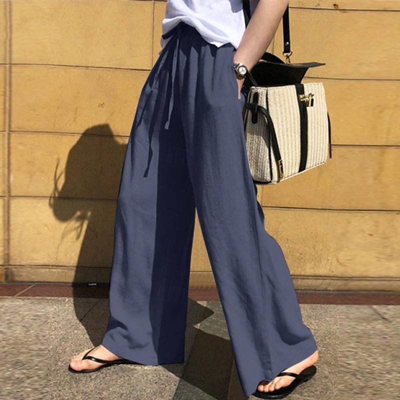 Per donna Pantaloni in cotone e lino Moda Streetwear Comfort Lunghezza intera Naturale Semplice Elastico in vita Comodo All'aperto Confortevole Streetwear Abbigliamento quotidiano Uscire Nero Blu del 2025 a $27.99 –P7