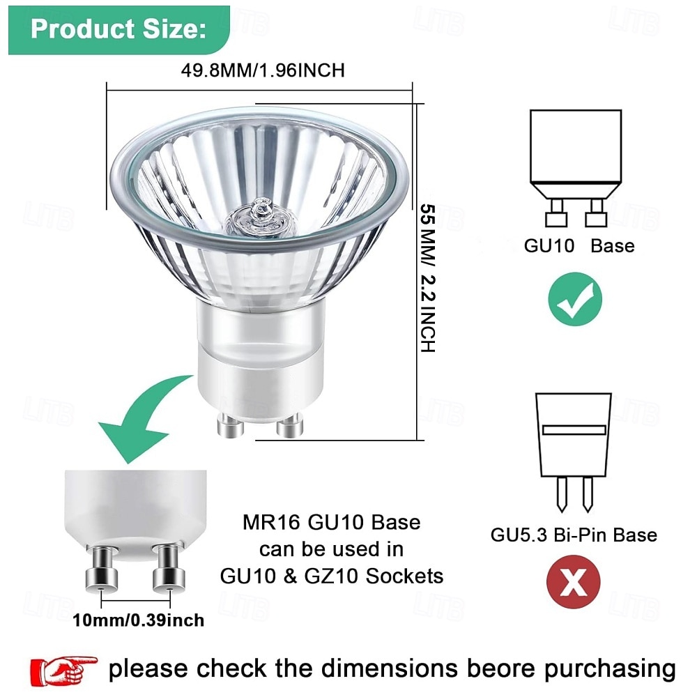 Галогенная лампа gu10 220 В 50 Вт галогенные лампочки mr16 со стеклянным колпаком 2700 К теплый белый с регулировкой яркости для подогревателя свечей трековое освещение потолочный светильник 6 шт. 2025 - $16.49 –P1
