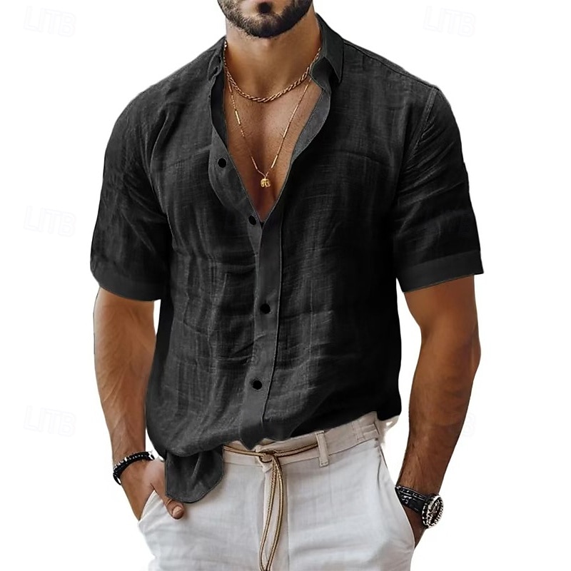 Per uomo Camicia Camicia di lino Camicia casual Camicia con Bottoni Camicia di cotone Semplice Vacanza Streetwear Nero Bianco Verde chiaro Rosa Manica Corta Collo ripiegato Estate Abbigliamento del 2025 a $12.49 –P10