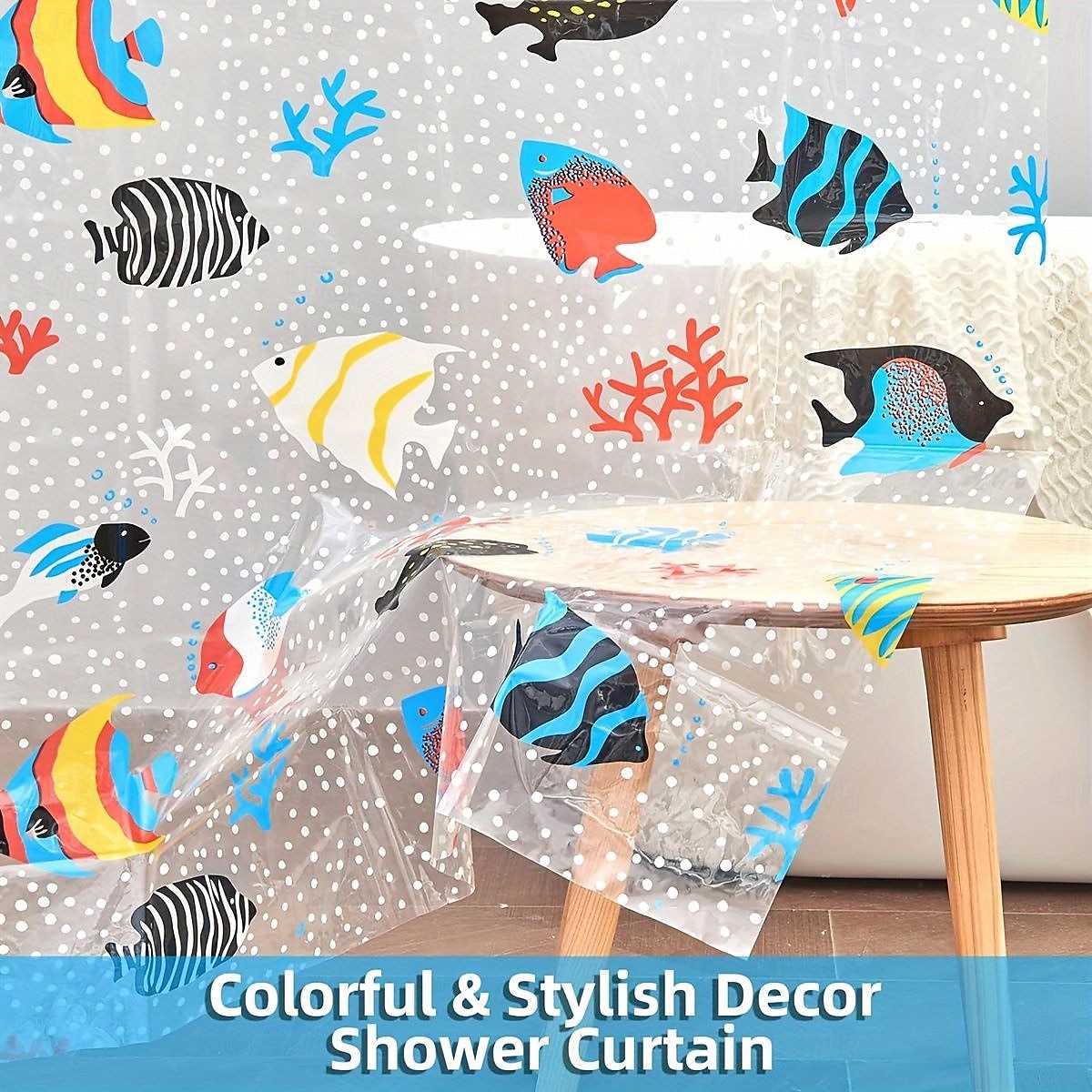 Прозрачная душевая занавеска с тропическими рыбами 180x200см 70"x79" водонепроницаемая легкая поддока душевой занавески PEVA длинные модные занавески для ванны с 12 люверсами и крючками 2026 - $16.49 –P5