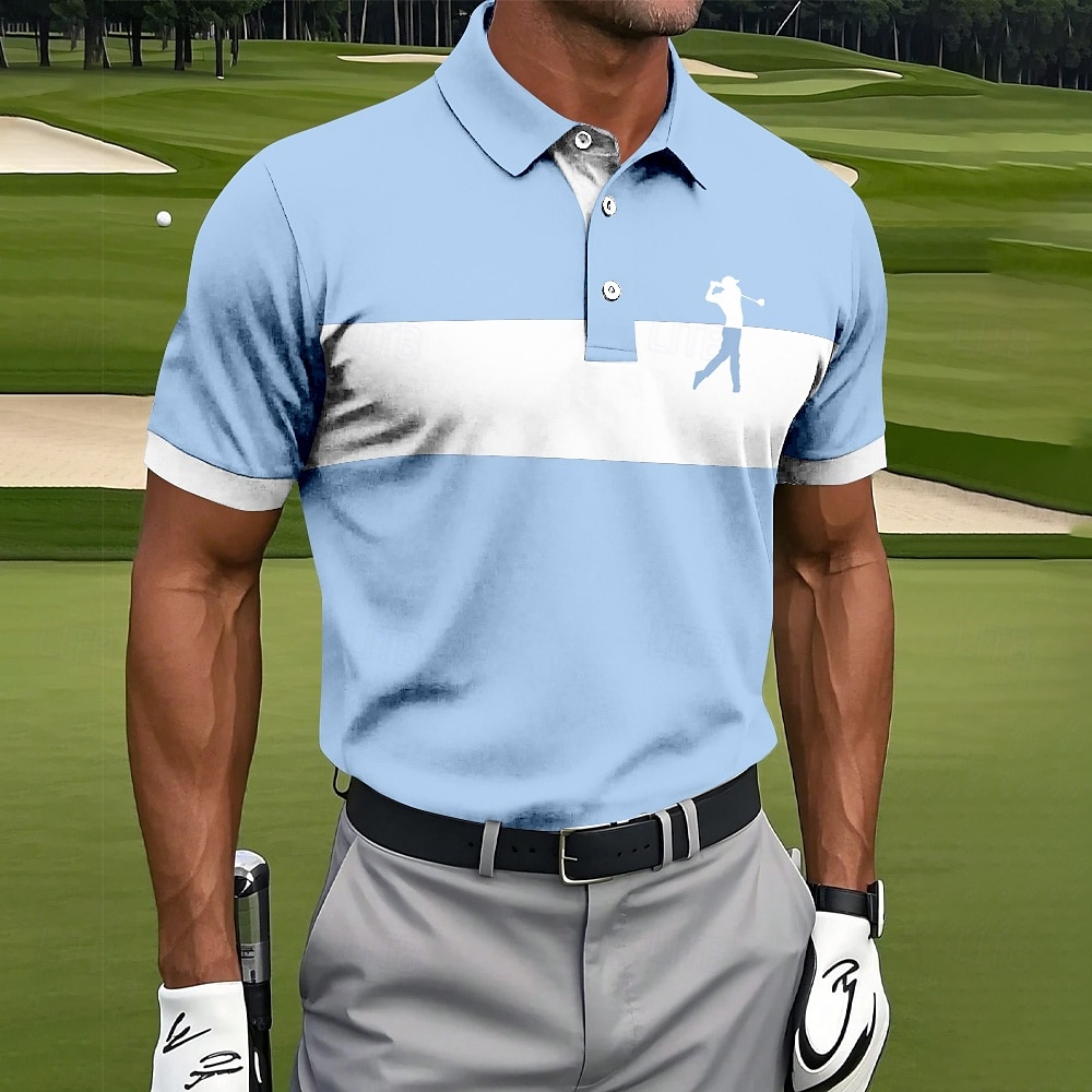 Men's Horizontal Stripes Golf Polo Short Sleeve Polo Shirts Collared Shirts Sportswear Athleisure Daily Wear Buttons Summer White Red Blue 2025 - $23.99 –P2