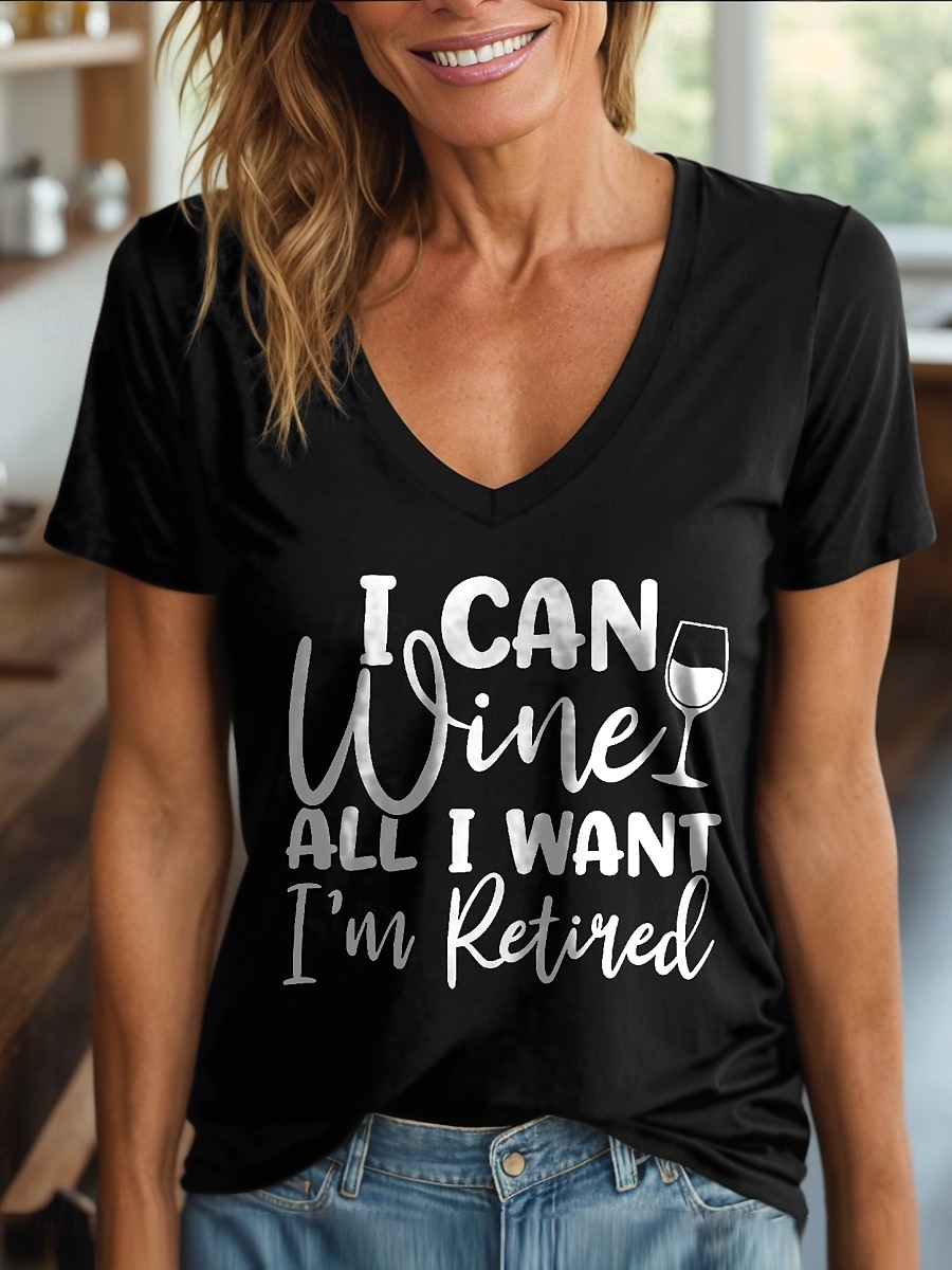 Women's T Shirt Retired Graphic Letter Vintage Stylish Classic Short Sleeve V Neck Regular Tops Daily Print Black White Yellow Red Blue Summer 2026 - $21.99 –P1