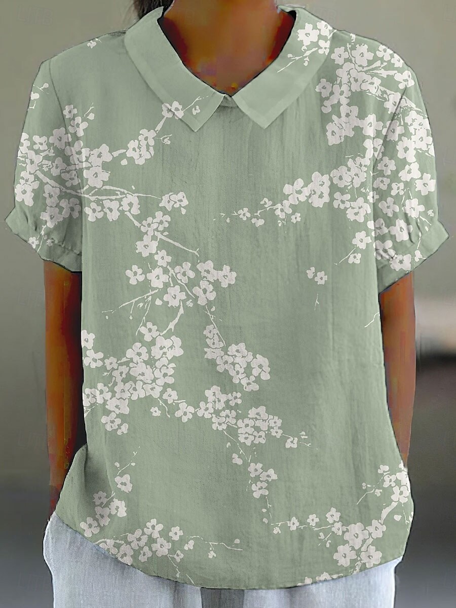 Dame Bluse Blomstret Grafisk Årgang Tropisk Stilfull Kortermet Skjortekrage Vanlige topper Arbeid Daglig Trykt mønster Rosa Blå Grønn Kakifarget Sommer Vår 2025 - $23.99 –P2