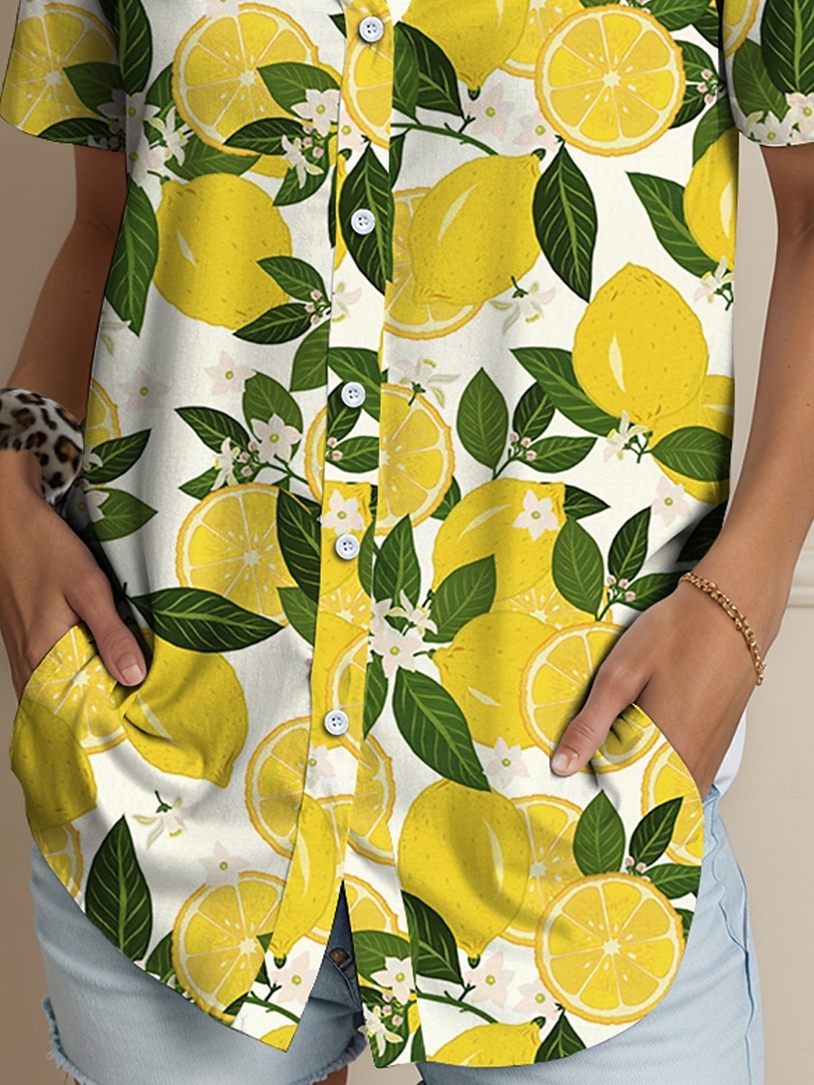 Pentru femei Cămașă Floral Grafic Fruct Epocă Tropical Zilnic Fără manșon Manșon scurt Guler Cămașă Topuri obișnuite Zilnic Galben Portocaliu Vară Primăvară 2025 - $24.99 –P3