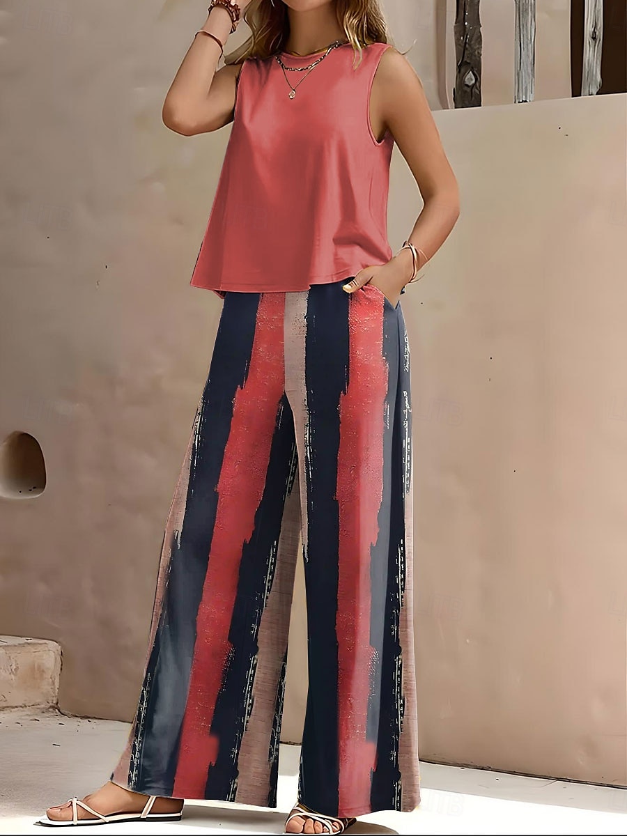 Damen 2 Teile Urlaub Tägliche Hosen Sets Ärmellos Rundhals Floral Grafik Lässig Täglich Schwarz Gelb Rot Sommer Weit Passform 2025 - $44.99 –P4