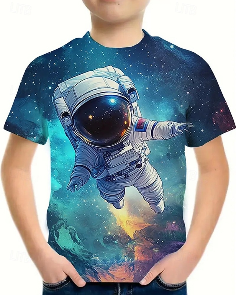 Jungen 3D Astronaut T-Shirt Kurzarm Sommer Frühling Mode Basic Kinder 4-12 Jahre Rundhalsausschnitt Outdoor Lässig Täglich Normale Passform 2026 - $11.99 –P6