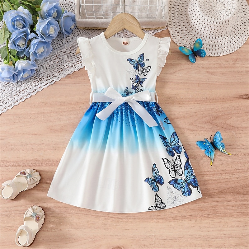 Bambini Ragazze Abito Vestito floreale Farfalla Senza Maniche All'aperto Casuale Nodo da legare Moda Adorabile Poliestere Lunghezza al ginocchio Vestito Casual Abito a trapezio Estate Primavera Dai 4 del 2025 a $17.49 –P1