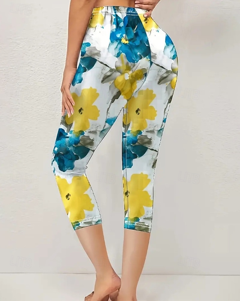 Femmes Pantalon capri Leggings Streetwear Occasionnel Longueur mollet Naturel Fleuri Imprimé Confortable Extérieur Extérieur Vacances Décontracté Quotidien Jaune Bleu Été Coupe régulière de 2025 ? $13.99 –P2