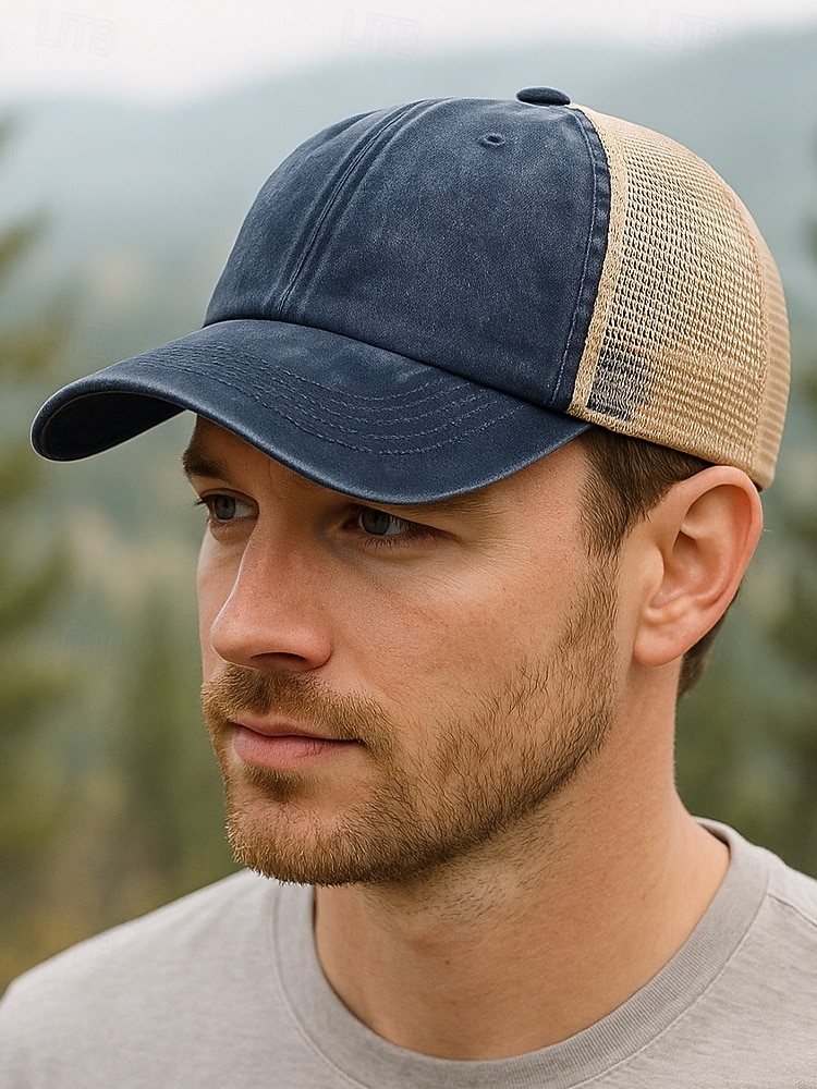 Herr vintage truckerkeps med meshrygg – justerbar basebollkeps i tvättad bomull för utomhussport, resor och vardagskläder 2025 - $11.99 –P1