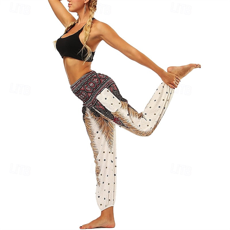 Retro Antiguo Boho Años 70 Pantalones Harem Pantalones de yoga Hippie Cintura elástica Pavo real Plumas Mujer Víspera de Todos los Santos Carnaval vacaciones en la playa Fiesta temática retro Festival 2025 - $27.99 –P11