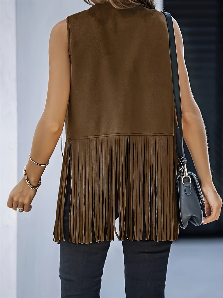 Mujer Chaqueta casual Chaleco Transpirable Cómodo Borlas Casual Plano Vacaciones Calle Casual Ropa Cotidiana Frente Abierto Regular Escote en Pico Ajuste regular Sin Mangas Ropa de calle Negro Rosa 2025 - $34.99 –P27
