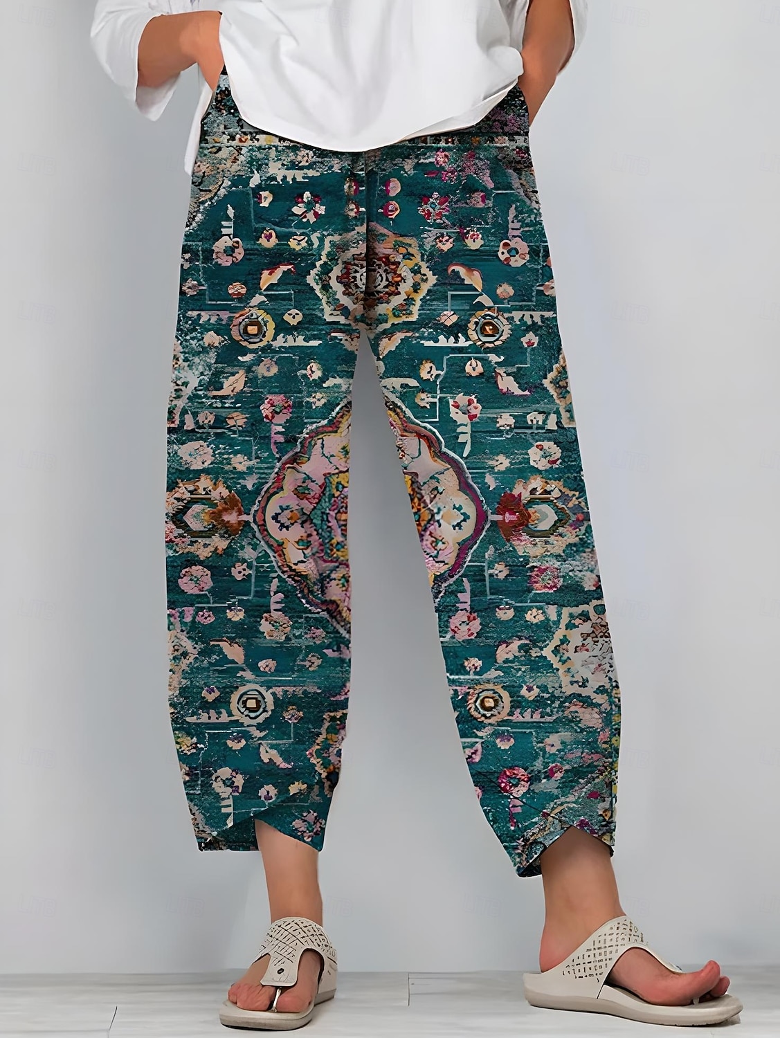 Mujer Chinos Pantalones anchos Pantalones cortos de playa Vacaciones Vintage Estilo Étnico Hasta el Tobillo Alta cintura Graphic Correa Retazos Estampado Mantiene abrigado Suave Transpirable 2026 - $24.99 –P2