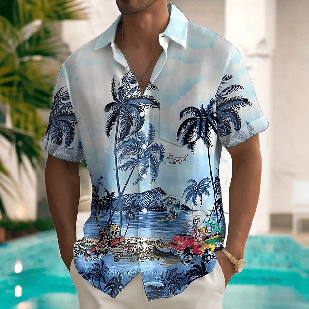 Men's Coconut Tree Landscape Tropical Plants Summer Hawaiian Shirt Button Up Shirt Aloha Shirt Short Sleeve Hawaiian Holiday Beach Wear Summer Spring Turndown 3D Print Collared Shirts Front One Pocket 2025 - $23.99 –P1