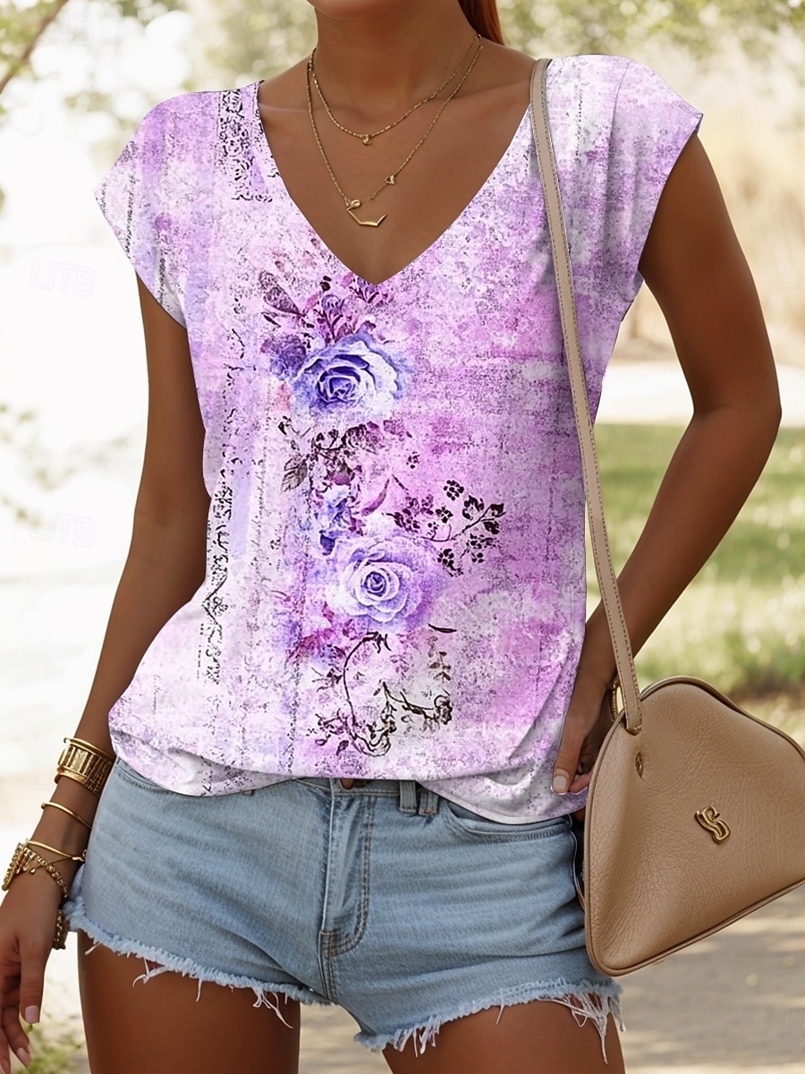Dames Hemdje Tanktop Bloemig Grafisch Vintage Casual Mouwloos V-hals Normale tops Dagelijks Afdrukken Blozend Roze Rood blauw Paars Groen Zomer Lente 2025 - $17.99 –P7