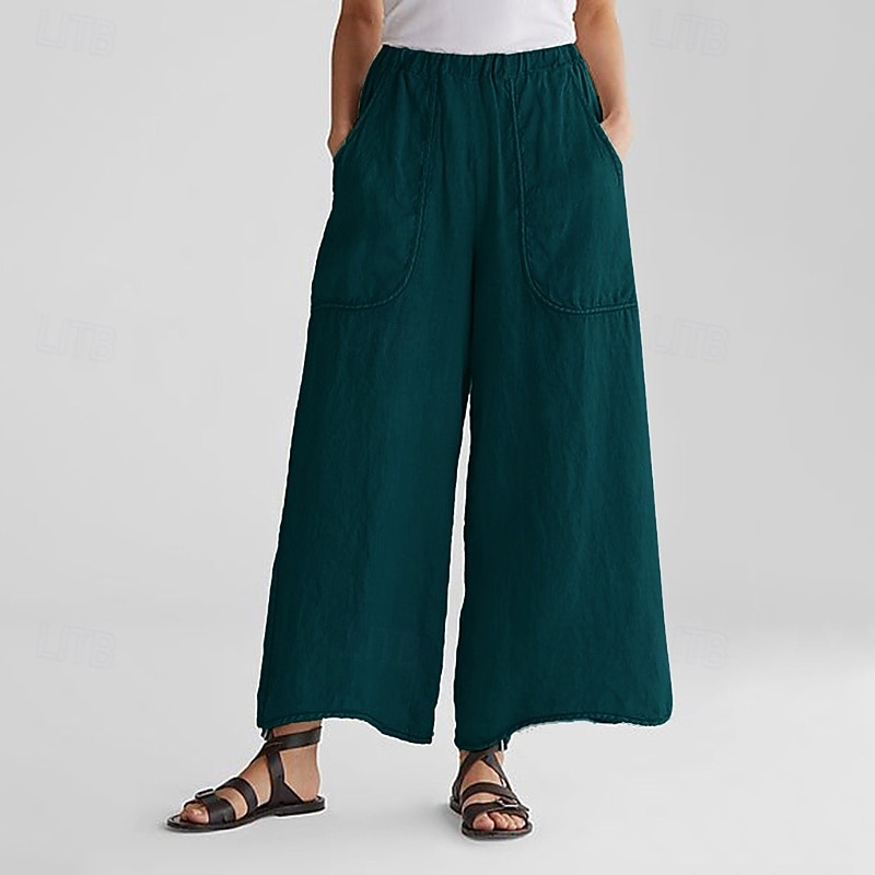 Mujer Pantalones de lino y algodón pantalones Moda Ropa de calle Longitud total Cintura Media Plano Bolsillo Cintura elástica Confortable Al Aire Libre Cómodo Vacaciones Noche Negro Verde Ejército 2025 - $24.99 –P2