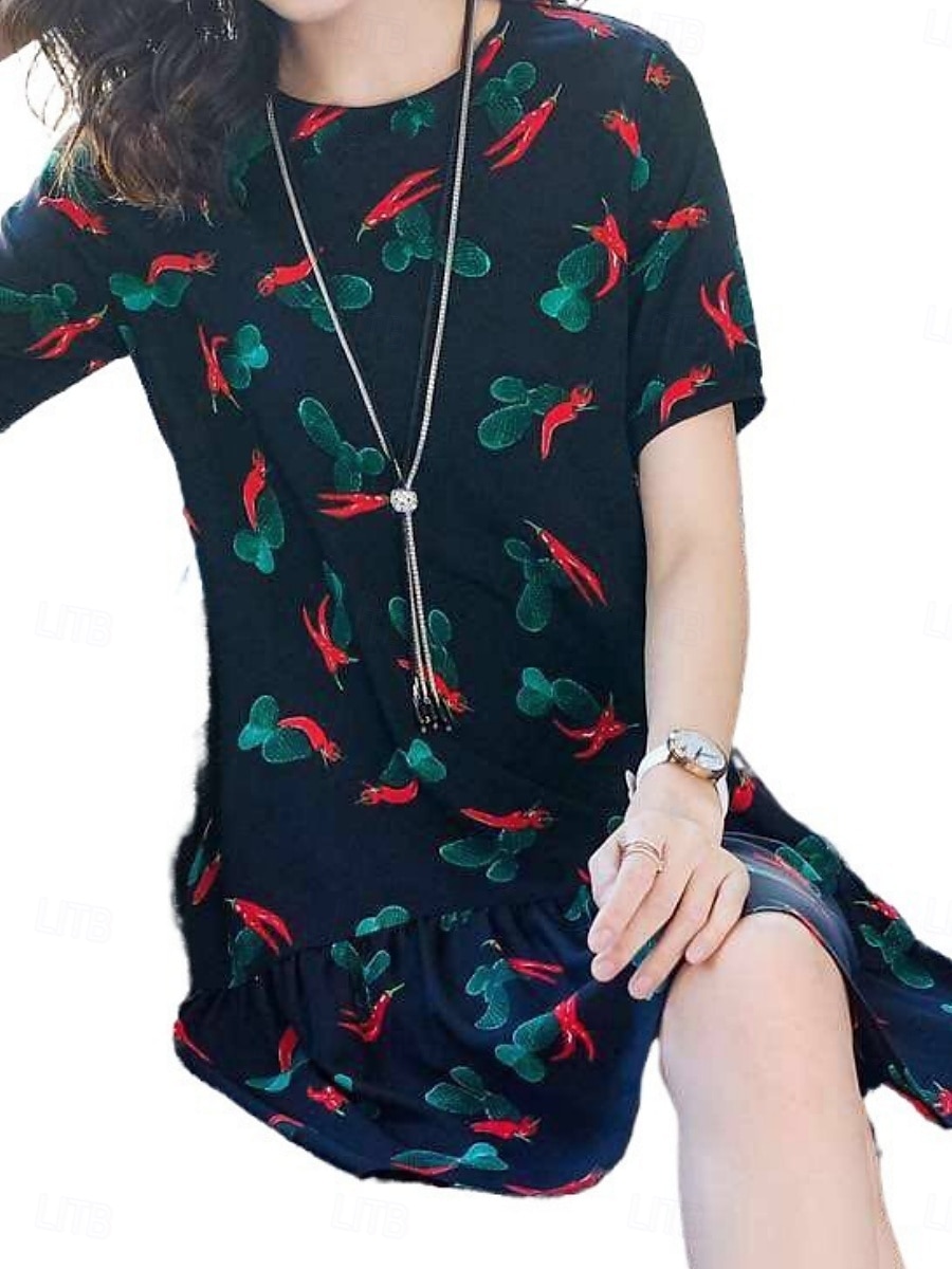 Per donna Mini Abito Abito Estivo Casual Quotidiano Vestibilità regolare Floreale Manica Corta Scollo a V Nero Rosso Estate del 2025 a $14.49 –P4