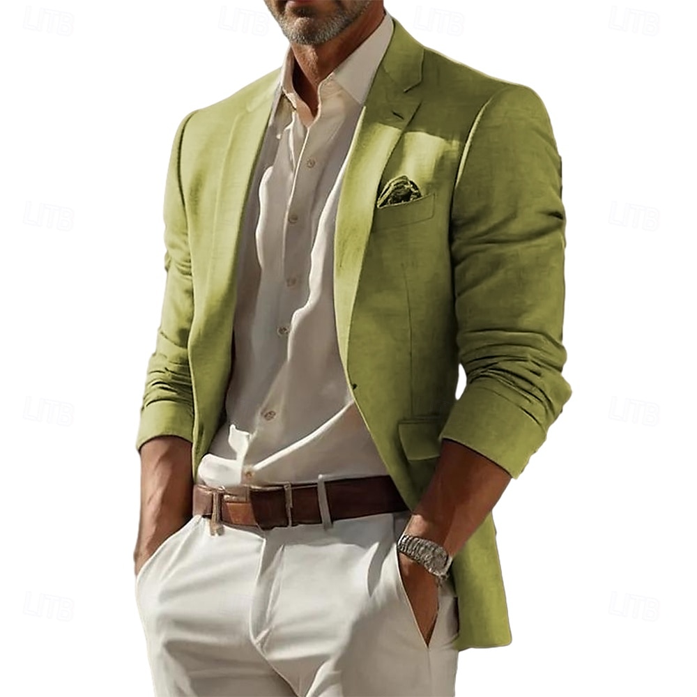 Herre Blazer i lin Sport Coat Mote Fritid Ensfarget Blazer Sjø blå Himmelblå Mørkegrå Standard passform Enkelt Brystet Enn-knapp 2025 - $75.99 –P3