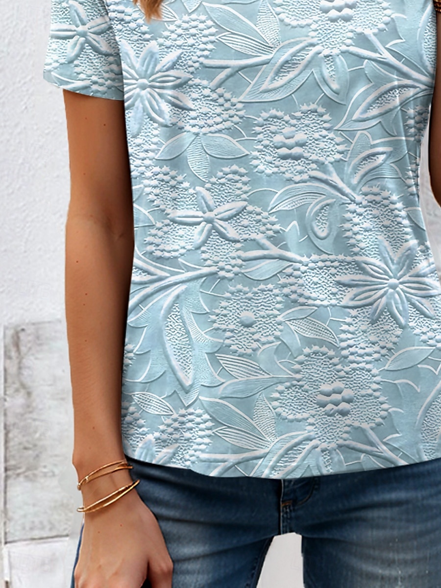 Women's T Shirt 3D Print Floral Graphic Plants Vintage Stylish Classic Short Sleeve Crew Neck Round Neck Regular Tops Daily Print Pink Khaki Light Blue Summer 2025 - $19.99 –P9