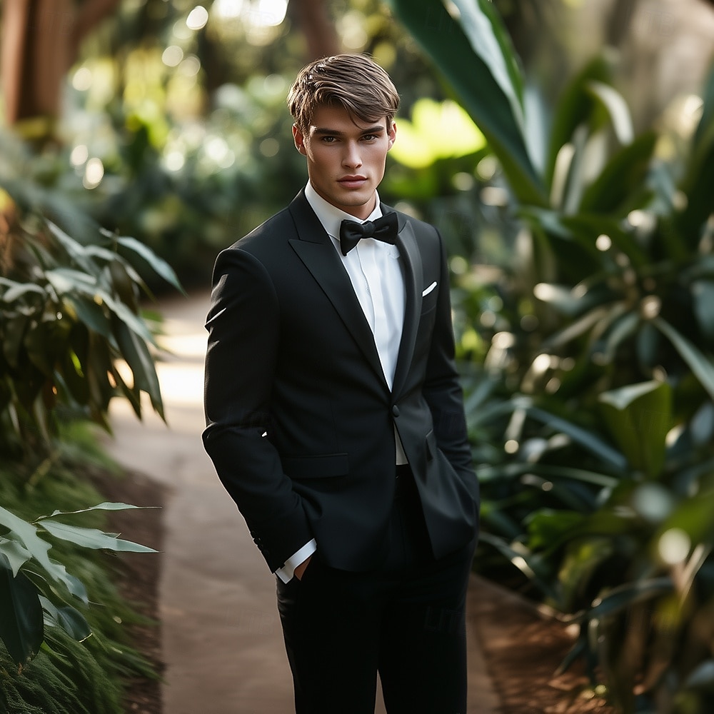 Trajes de Fiesta para Hombre Trajes de Regreso a Casa Corbata Negra Smokings Moda Formal de Color Sólido Ajuste Estándar 2 Piezas De Un Solo Botón 2025 - $119.99 –P1