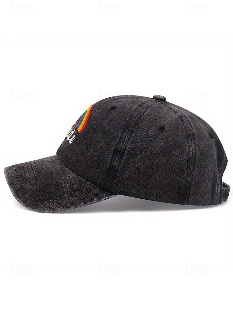 Casquette de baseball LGBTQ en denim vieilli pour femme avec arc-en-ciel et cœurs brodés - Casquette de baseball ajustable pour les défilés de la fierté, les festivals et les tenues décontractées de 2025 ? $11.99 –P5