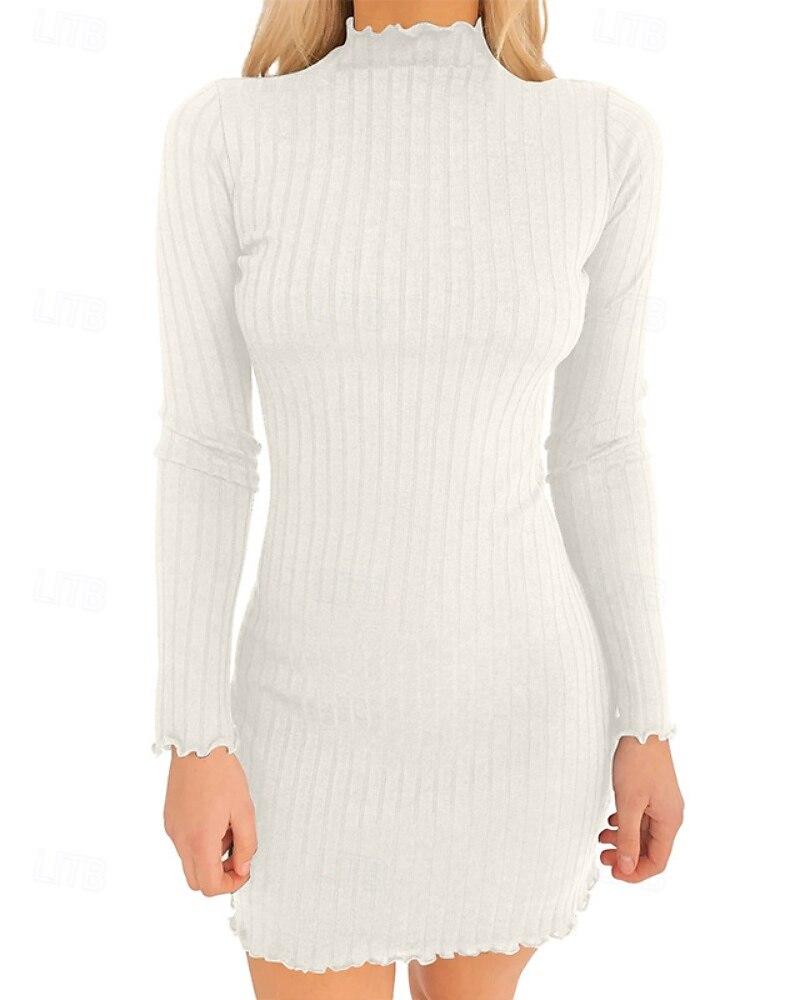Women's Mini Dress Bodycon Fashion Modern Outdoor Vacation Going out Regular Fit Plain Long Sleeve Crew Neck Black White Gray Summer 2025 - $21.99 –P3