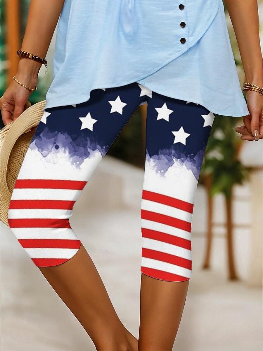 Női Capri Nadrág Patriotikus Leggings Vakáció Vintage Divat Vádli-Hosszú Magas Derék Nadrág Csillag Gradiens Csíkos Nyomtatás Lélegző Puha Rugalmas Szabadtéri 2025 - $18.99 –P2