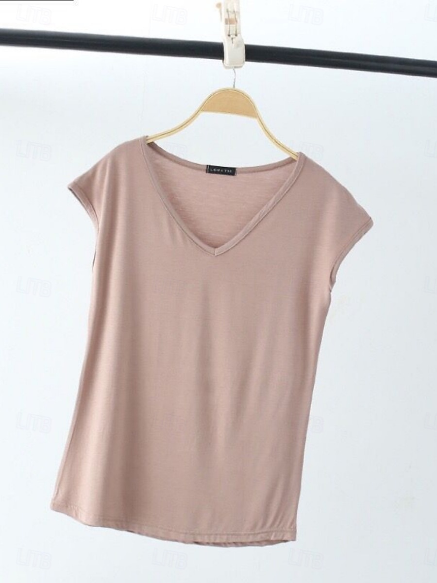 Dame Bluse Helfarge Stilfull Fritid Kortermet V-hals Vanlige topper Daglig Svart Hvit Rosa Rød Marineblå Sommer Vår 2025 - $15.99 –P4