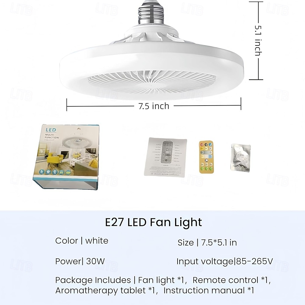 E27 LED Ceiling Fan Light Bulb with Remote Control 7.5inch 3 Color Temp Silent Dimmable Fanlight with 3 Fan Speed for Bedroom Dining Room Study 2025 - $13.49 –P1