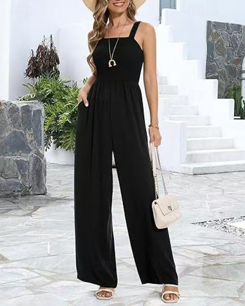 Women's Normal Jumpsuit Streetwear Solid Color Sleeveless U Neck Pocket Street Daily Regular Fit Black Wine Navy Blue Summer 2026 - $31.99 –P3