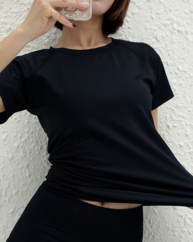 Mulheres Cor Sólida Camisa Esportiva Camisa de tênis Top de tênis Manga Curta Com Transparência Detalhes Refletores Pavio Humido Tênis Golfe Cooper Arredondar Preto Branco Verde Claro Roupas de tênis de 2026 por $18.99 –P6