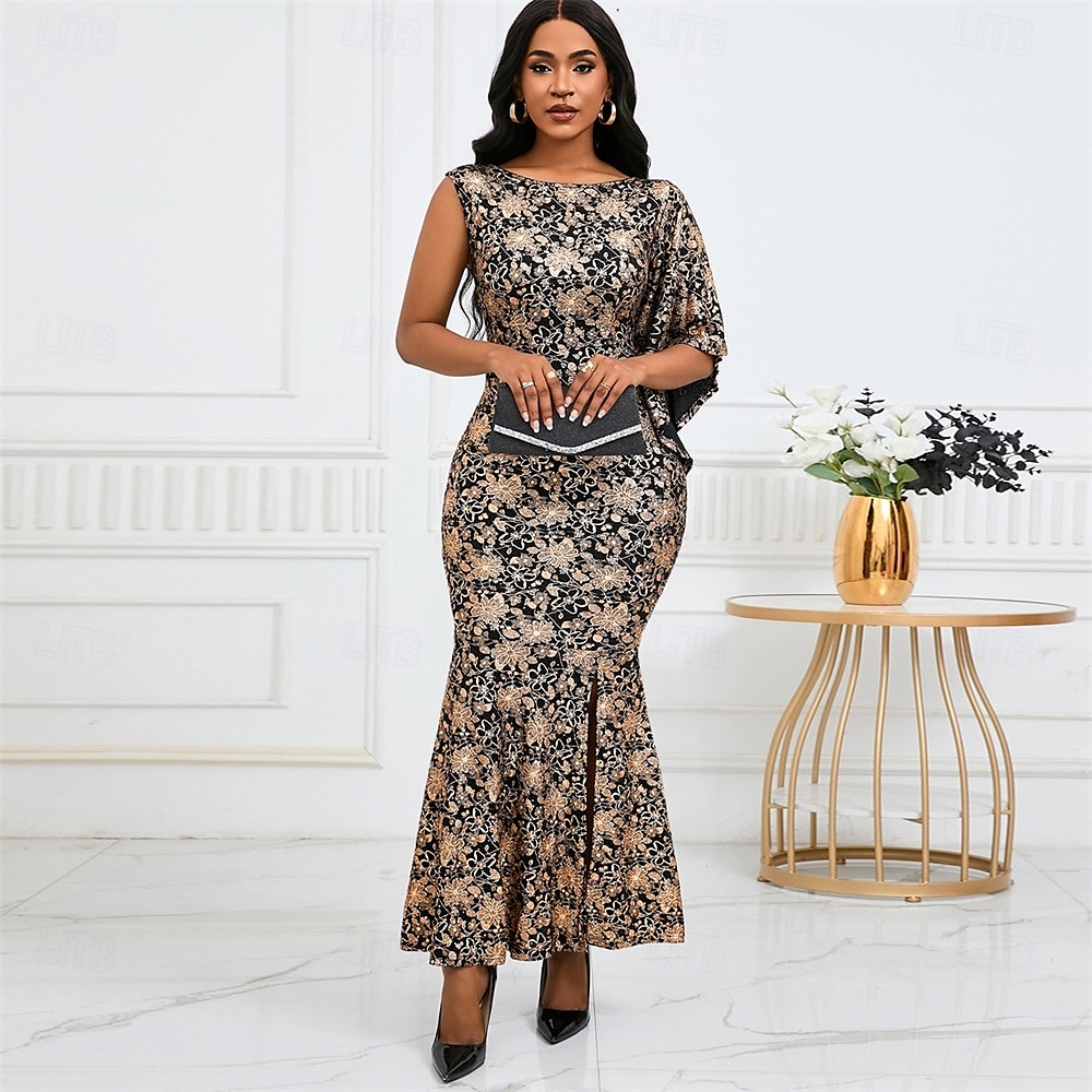 Kleid Mutter der Braut Kleid Elegantes Boot-Ausschnitt Bodenlänges Spitzen Kurzarm mit Pailletten 2025 - $49.99 –P2