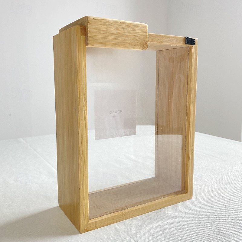 Distributeur de nourriture 2 l, récipients de stockage de nourriture en bambou faciles à nettoyer avec un panneau de porte amovible en PVC, distributeurs de céréales pour servir du thé, du café, du de 2025 ? $21.99 –P3