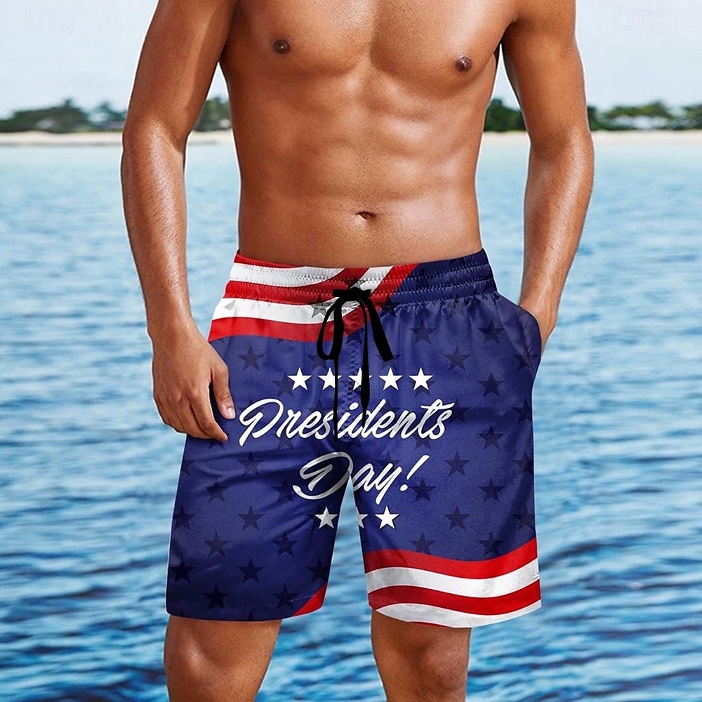 Independence Day Men's US Flag Patriotic Fourth of July Swim Trunks Swim Shorts Board Shorts Mid Waist Hawaiian Holiday Side Pockets Mesh Lining Elastic Drawstring Waist Designer Clothing Apparel 2025 - Kč479 –P2