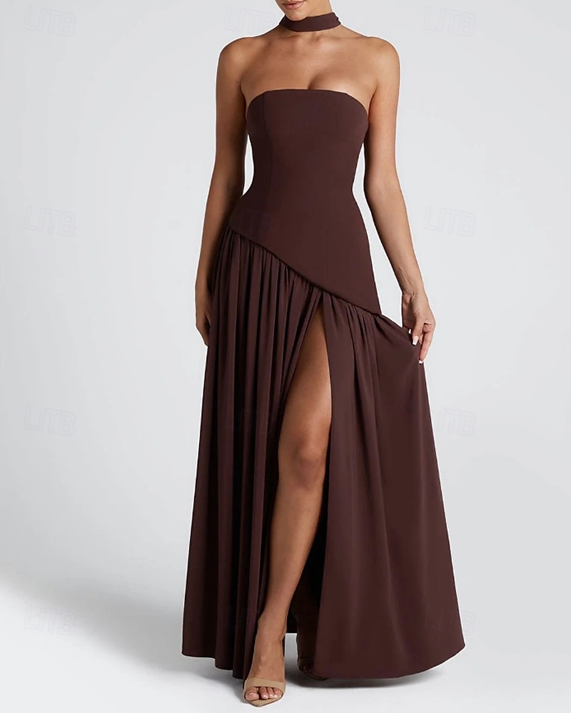 Damen Langes Kleid Maxikleid Weißes Kleid Abschlusskleid Partykleid Mode Party Abendgesellschaft Ausgehen Normale Passform Einfach Ärmellos Trägerlos Weiß Gelb Wein Marineblau Sommer 2025 - $29.99 –P5