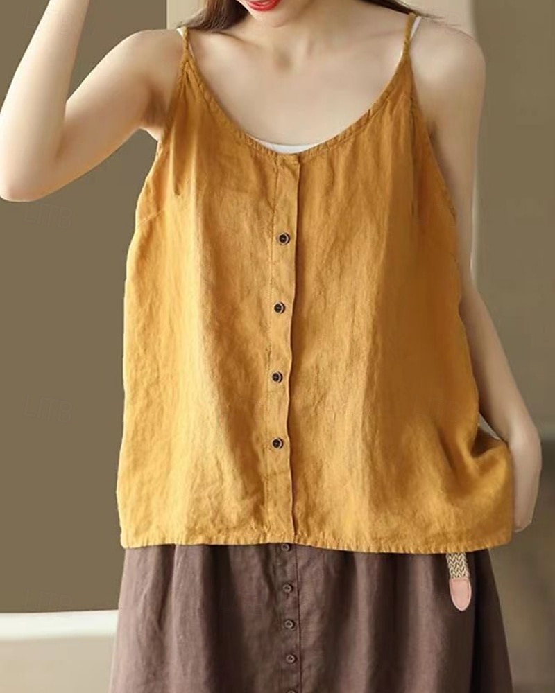 Femmes Chemisier Débardeur caraco Uni Moderne Sans manches Bretelle Hauts Réguliers Quotidien Sortir Boutons Noir Jaune Orange Vert Kaki Été de 2025 ? $21.99 –P14
