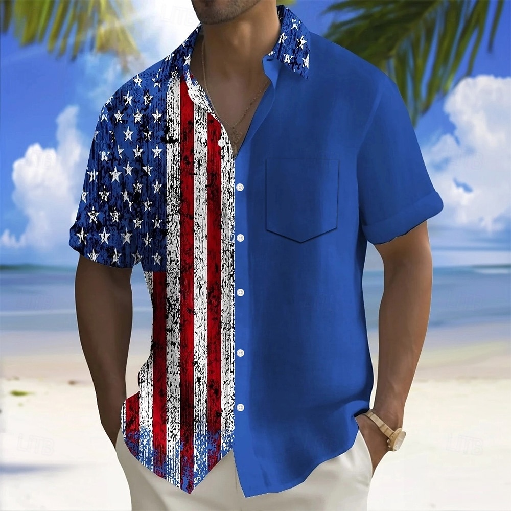 Independence Day Men's American US Flag Patriotic Fourth of July Shirt Summer Shirt Button Up Shirt Short Sleeve Fashion Casual Holiday Summer Spring Turndown 3D Print Collared Shirts Front One Pocket 2025 - $23.99 –P4