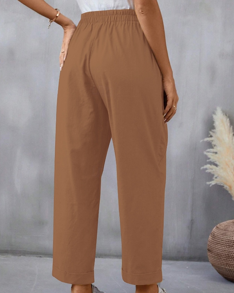 Per donna Pantaloni in cotone e lino Pantaloni Eleganti Moda Streetwear Lunghezza intera Naturale Semplice Tasca Elastico in vita Comodo Confortevole Uscire Weekend Cammello Nero Rosa Blu Estate del 2025 a $24.99 –P17