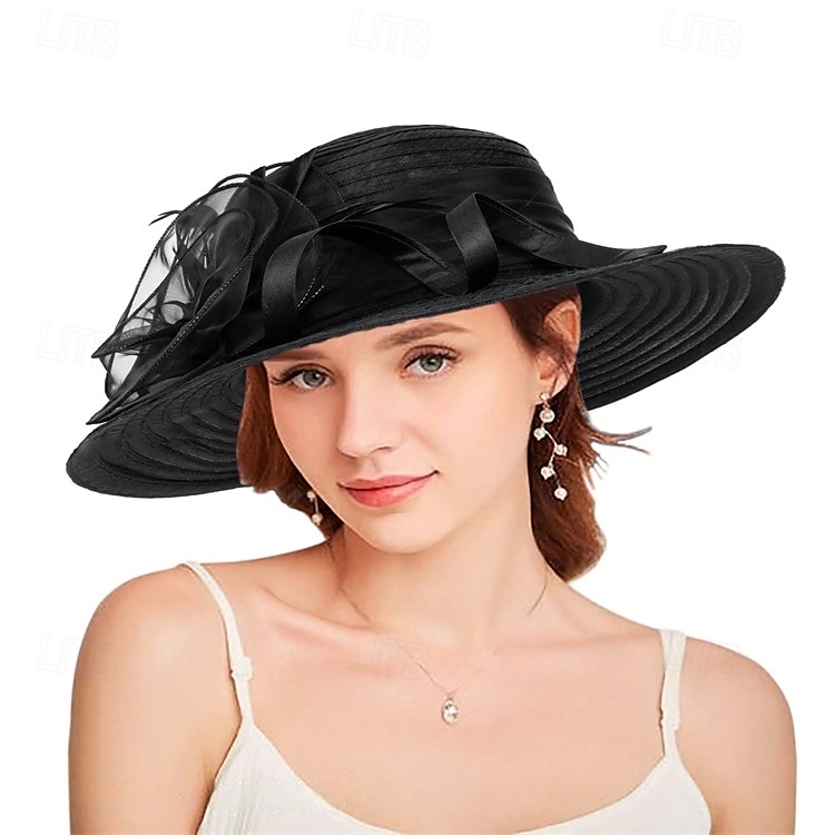 damskie organza kentucky kapelusze przeciwsłoneczne - szerokie rondo kwiatowe kapelusze kościelne kapelusz plażowy derby na przyjęcie herbaciane ślub suknia ślubna 2026 - $19.99 –P2