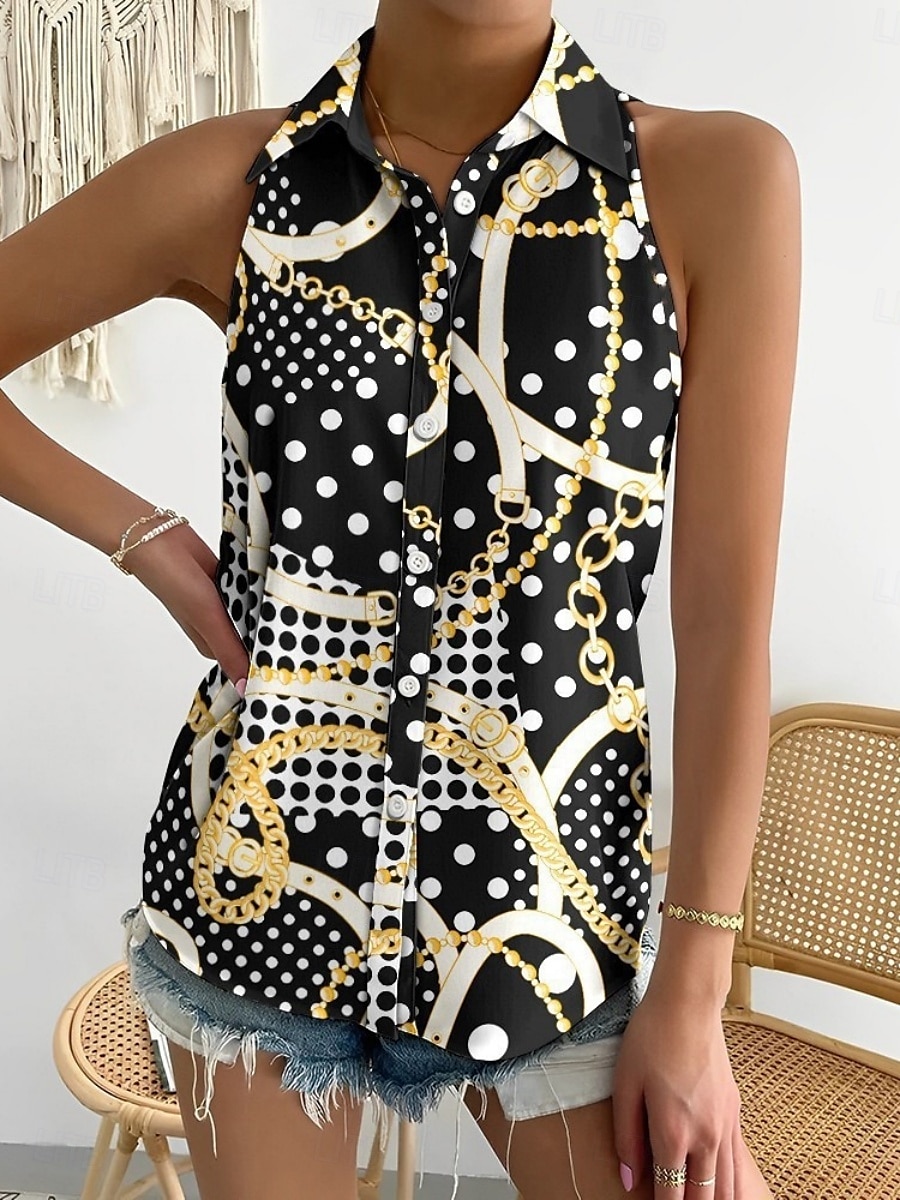Dames Overhemd Grafisch Kleurenblok Stijlvol Casual Mouwloos Overhemdkraag Normale tops Dagelijks Knop Afdrukken Zwart Marineblauw blauw Regenboog Zomer 2025 - $15.99 –P2