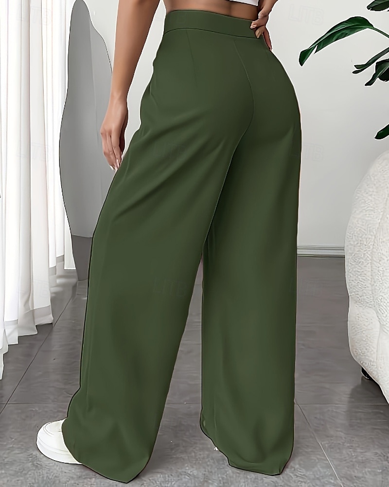 Per donna Gamba larga Pantaloni Eleganti Pantaloni Elegante Lunghezza intera Naturale Semplice Tasca Comodo All'aperto Confortevole All'aperto Ferie Weekend Verde mela Vinaccia Verde translucido del 2025 a $22.99 –P8